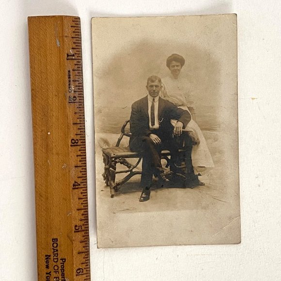 RPPC c1930 Handsome Gentleman Lady Couple Studio Portrait AZO Divided Postcard - Picture 5 of 6
